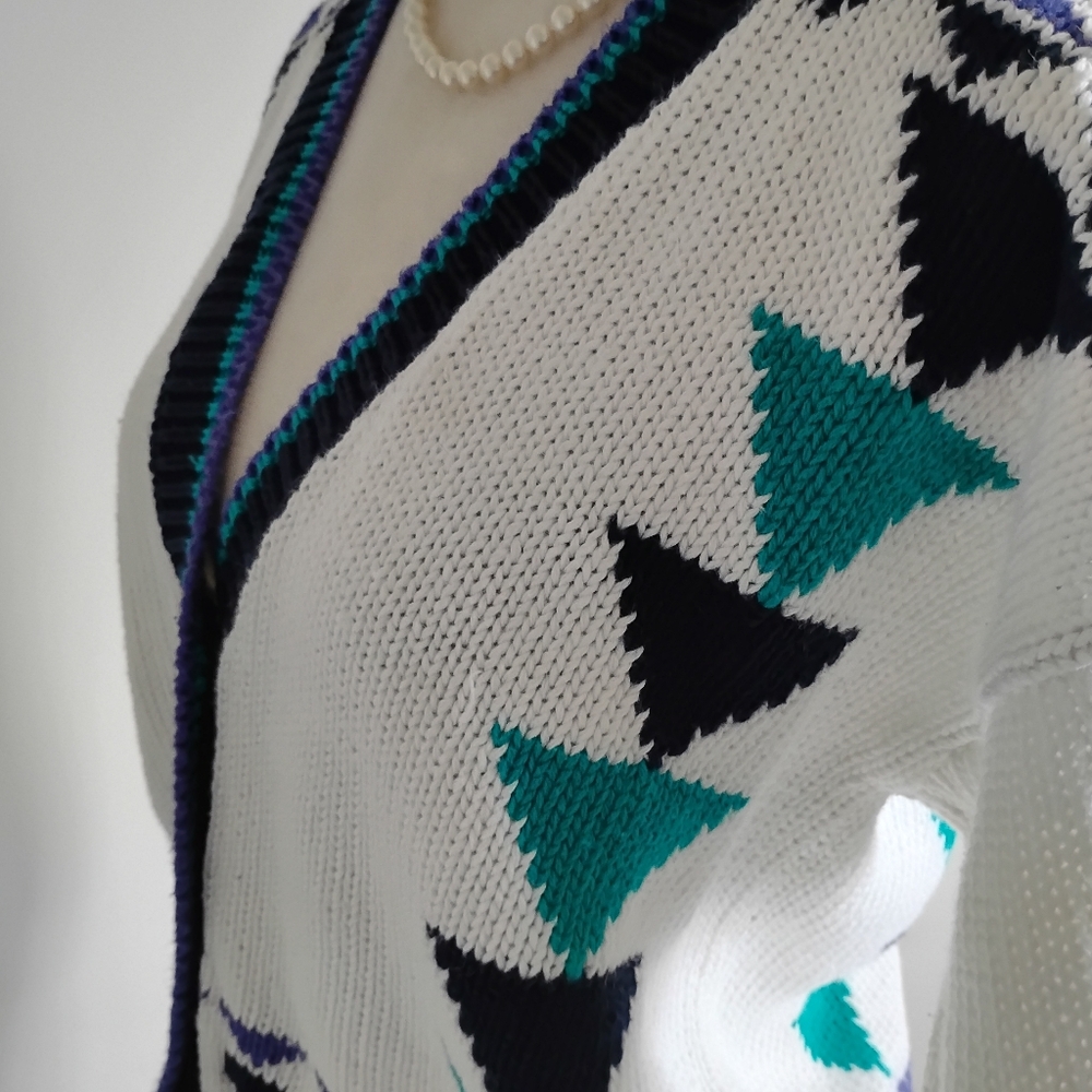 Extra Brand Vintage 80s Chunky Knit Southwestern Design Cropped Cardigan Medium - Picture 9 of 15